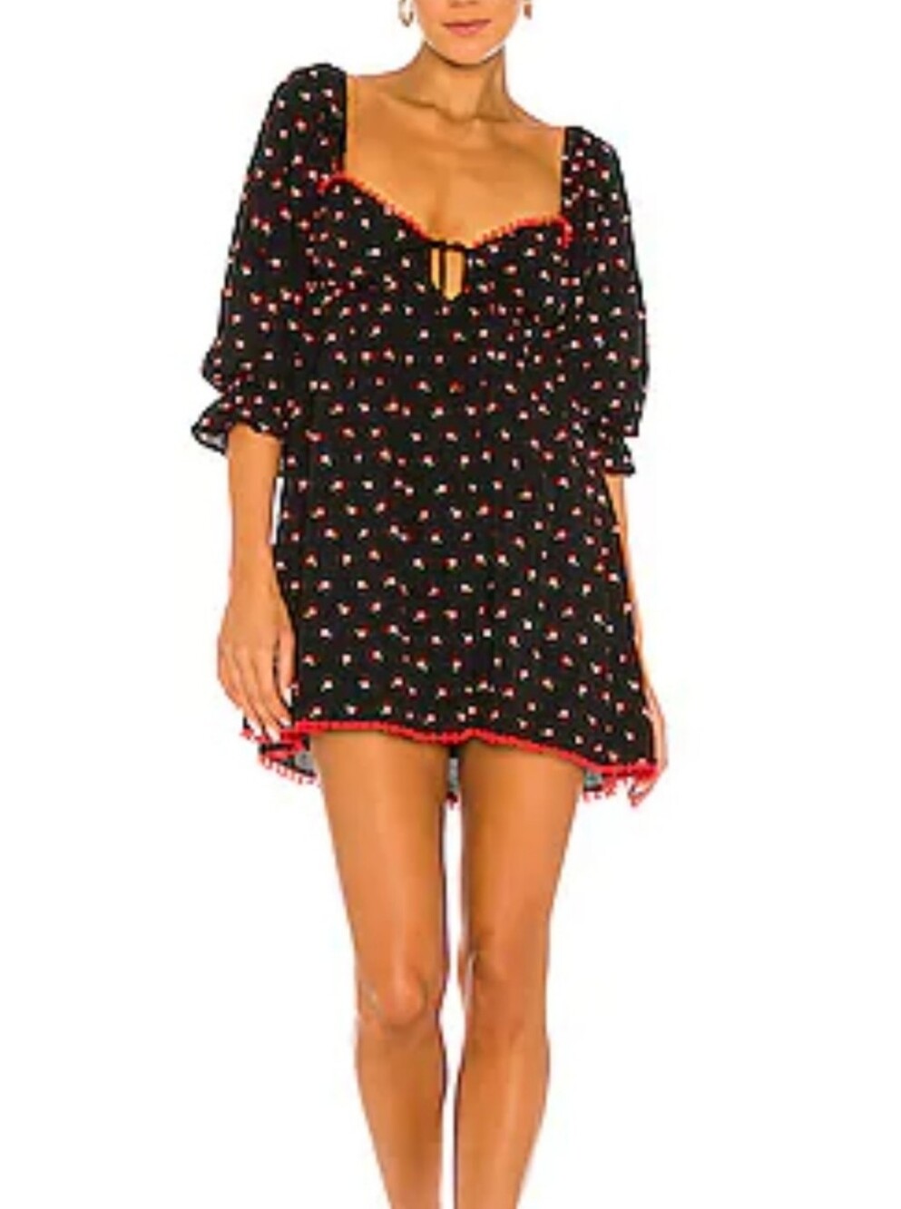MAJORELLE Rebekka Mini Dress Black Red Floral Long Sleeve Romantic Size S